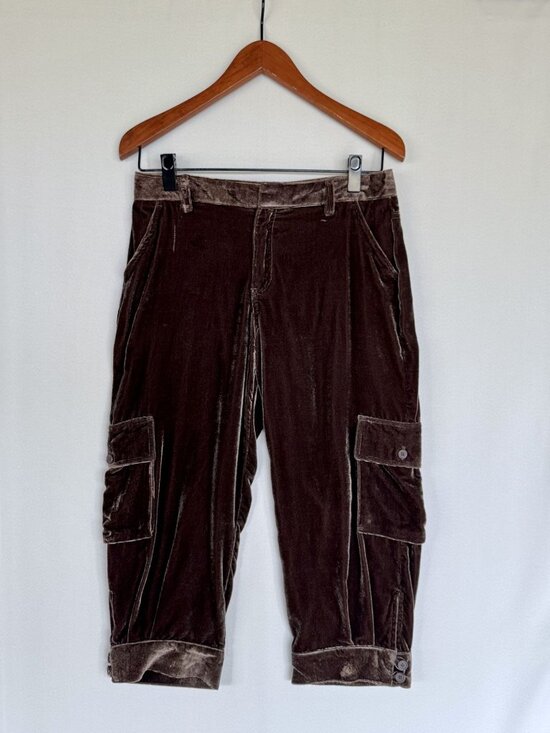 Metro 7 Pants - Y2k Metro 7 Chocolate Brown Crushed Velvet Mid Rise Cargo Jogger Capris Size 6